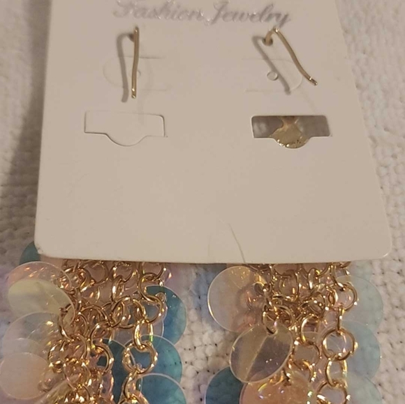 Earrings, fish with pearlescent scales, Goldstone. NWOT - Picture 6 of 6